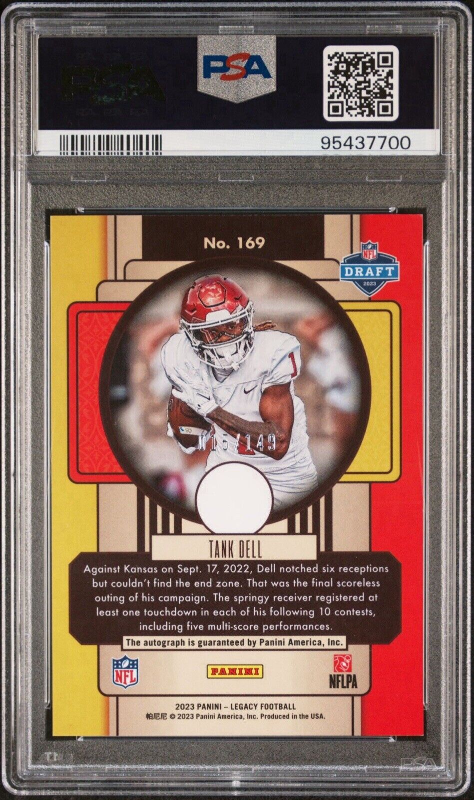 Tank Dell 2023 Legacy Penmanship Orange Rookie Auto /149 PSA 9 #169 Texans RC