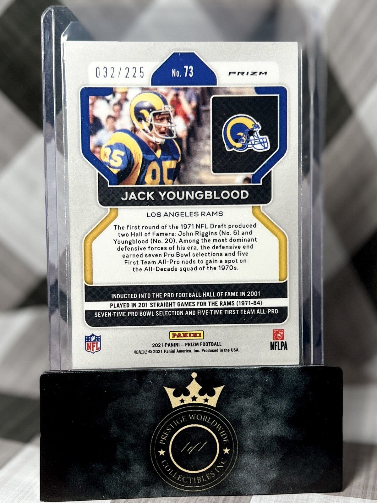 Jack Youngblood 2021 Panini Prizm Purple Cracked Ice /225 #73 Los Angeles Rams