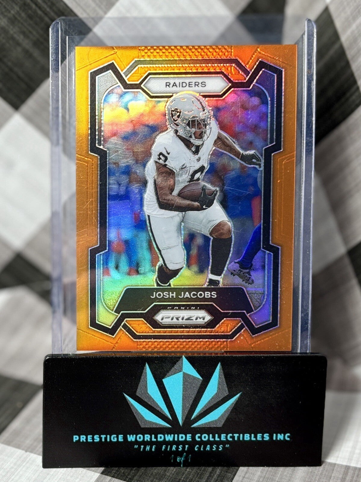 Josh Jacobs 2023 Panini Prizm Orange Prizm /249 #178 Las Vegas Raiders & Packers
