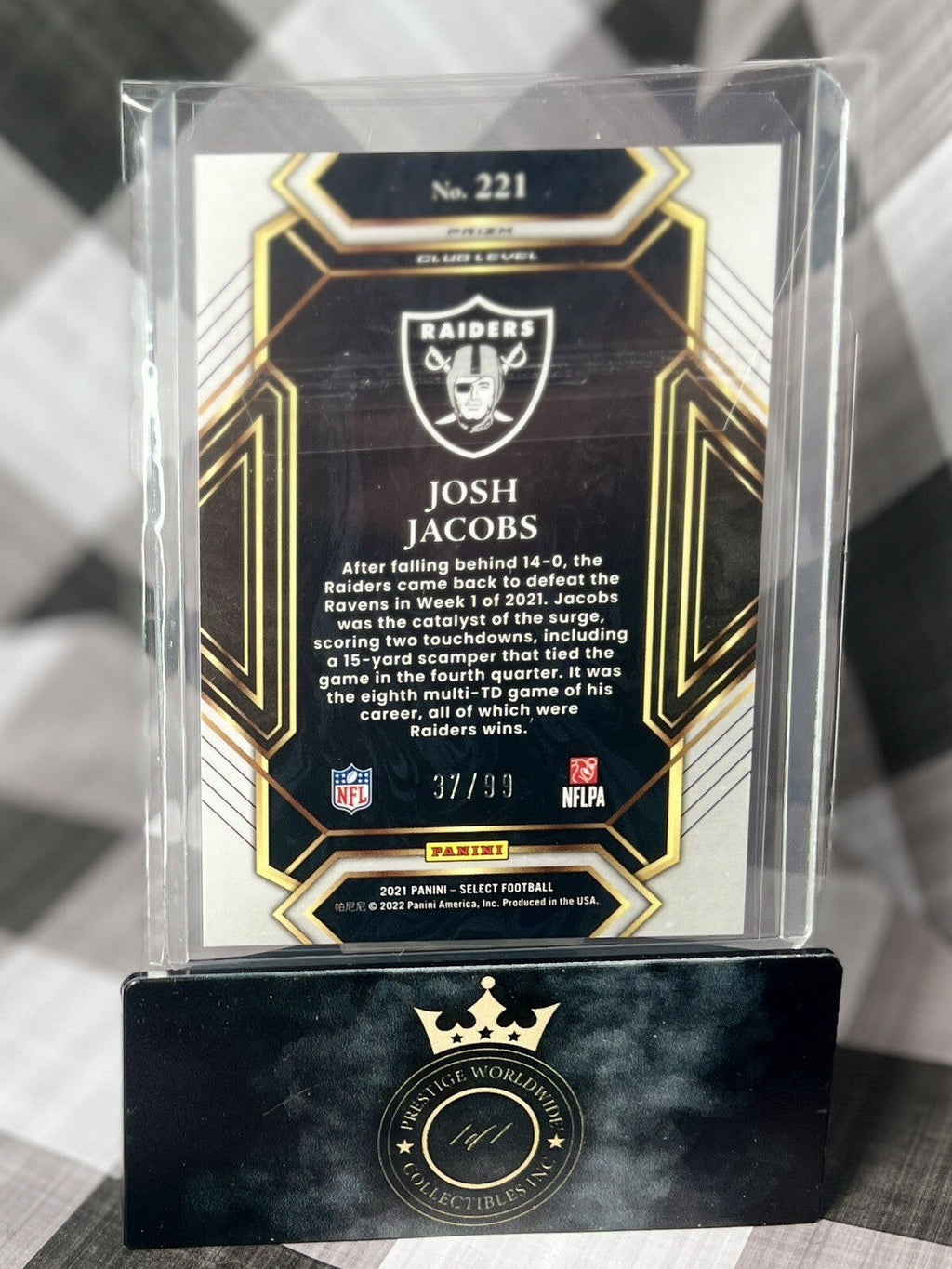 Josh Jacobs 2022 Panini Select Club Level Blue Prizm /99 #221 LV Raiders SP