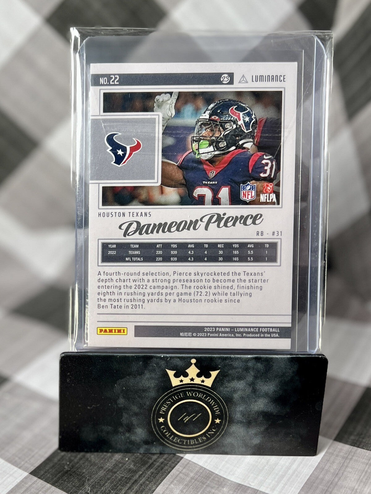 Dameon Pierce 2023 Panini Luminance Gold /250 #22 Houston Texans SP