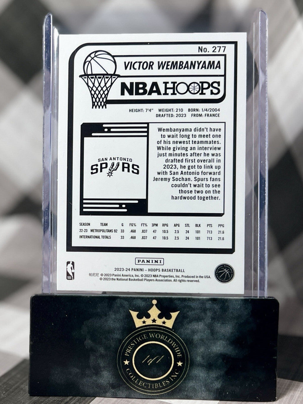 Victor Wembanyama 2023-24 Panini NBA Hoops #1 Draft Pick Rookie #277 SA Spurs RC