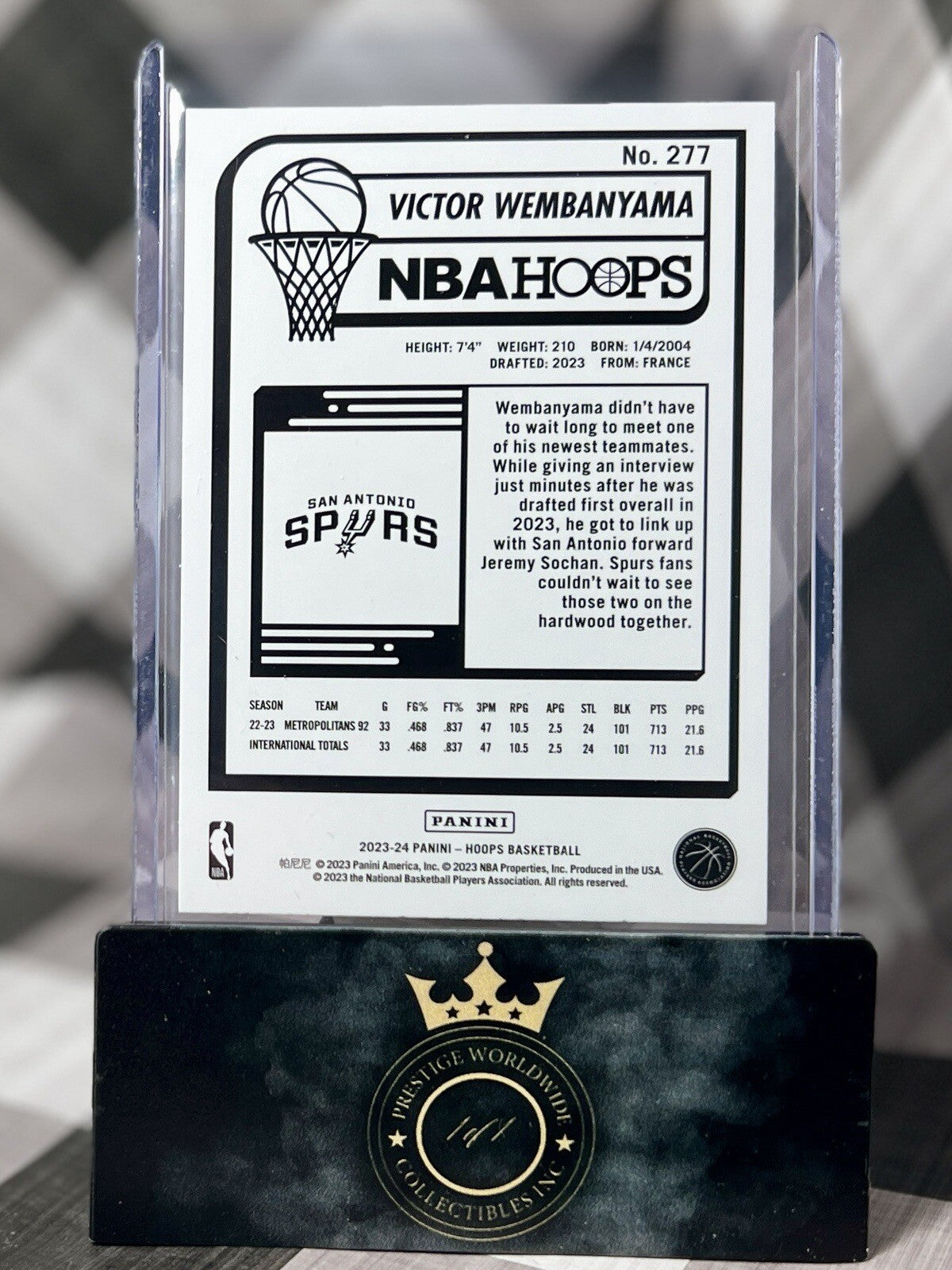 Victor Wembanyama 2023-24 Panini NBA Hoops #1 Draft Pick Rookie #277 SA Spurs RC