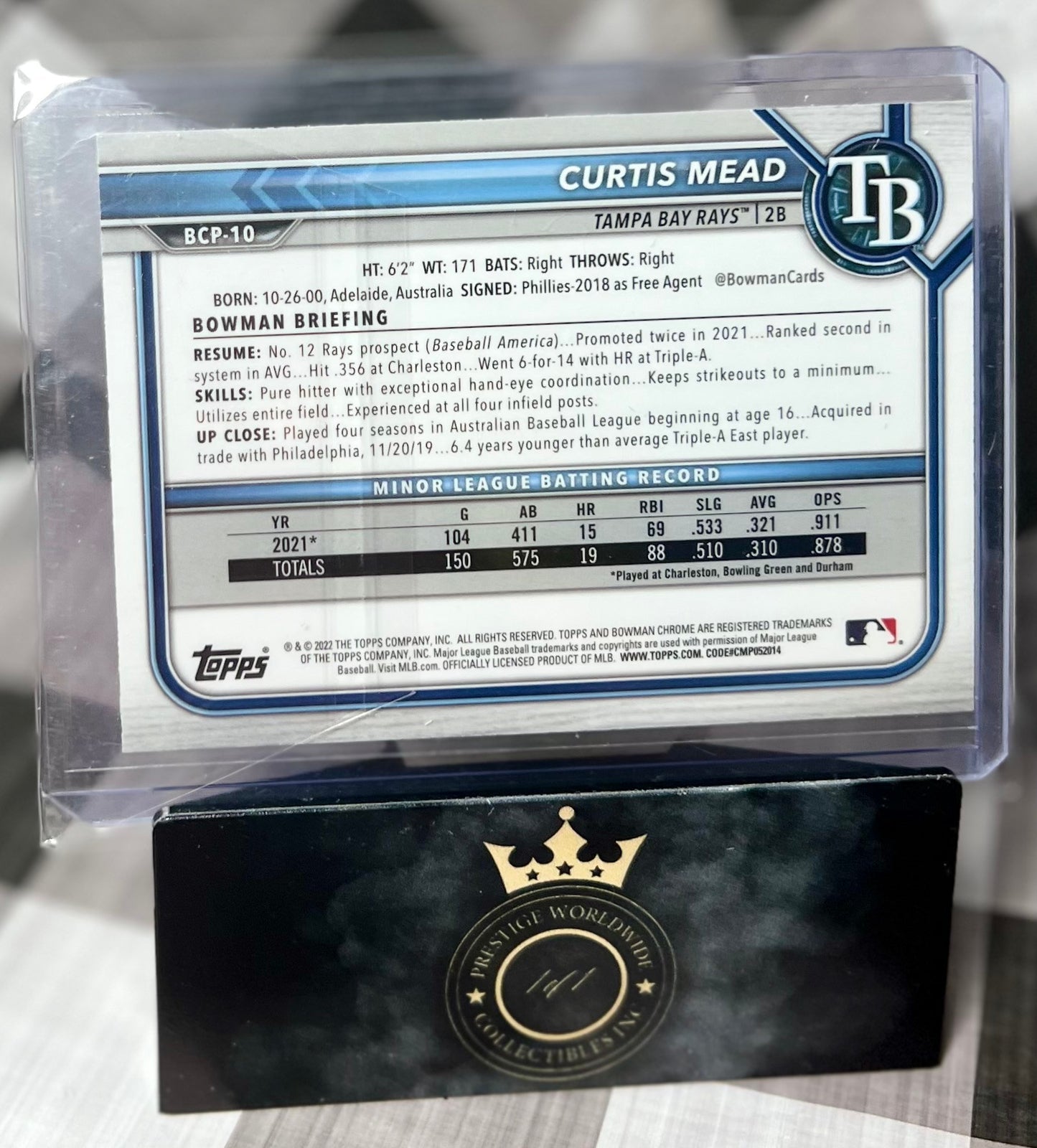 Curtis Mead 2022 Bowman Chrome 1st Mojo Refractor #BCP-10 Tampa Bay Rays