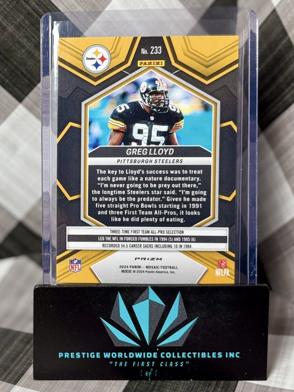 Greg Lloyd 2024 Panini Mosaic Yellow Reactive #233 Pittsburgh Steelers