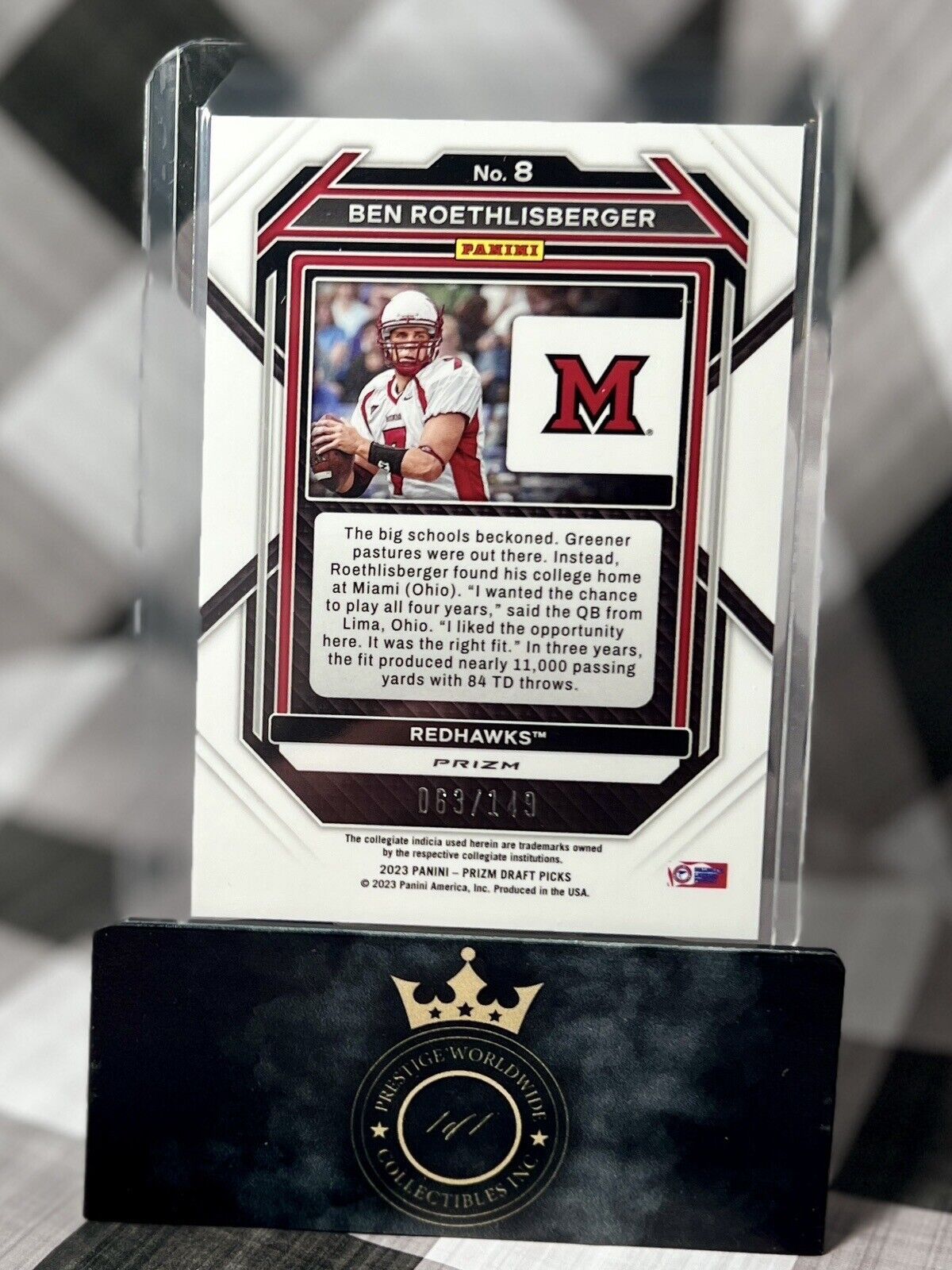 BEN ROETHLISBERGER 2023 PANINI PRIZM DRAFT PICKS PURPLE CRACKED ICE /149 #8 PIT