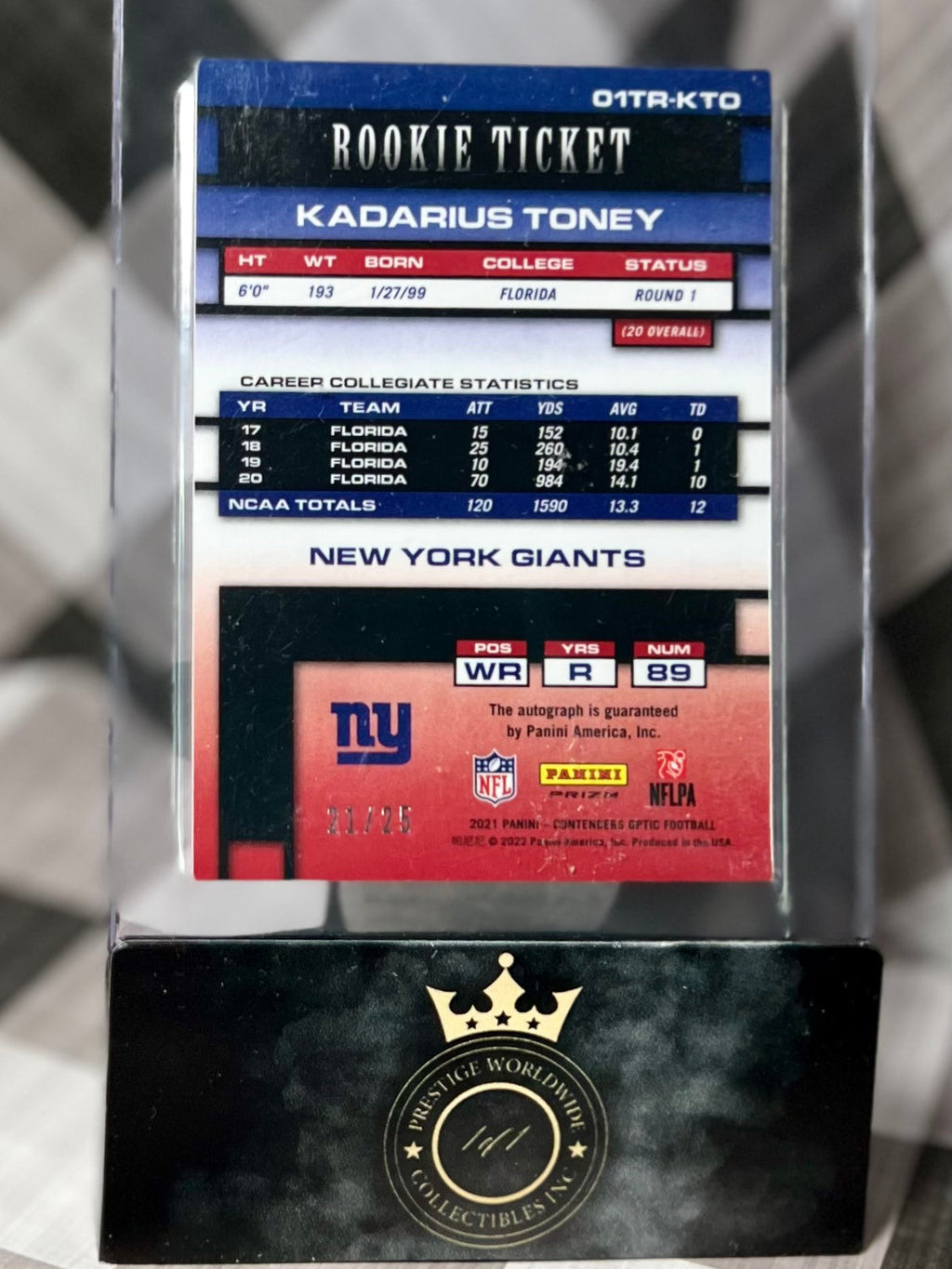 Kadarius Toney 2021 Contenders Optic Rookie Ticket Auto 21/25 #O1TR-KTO
