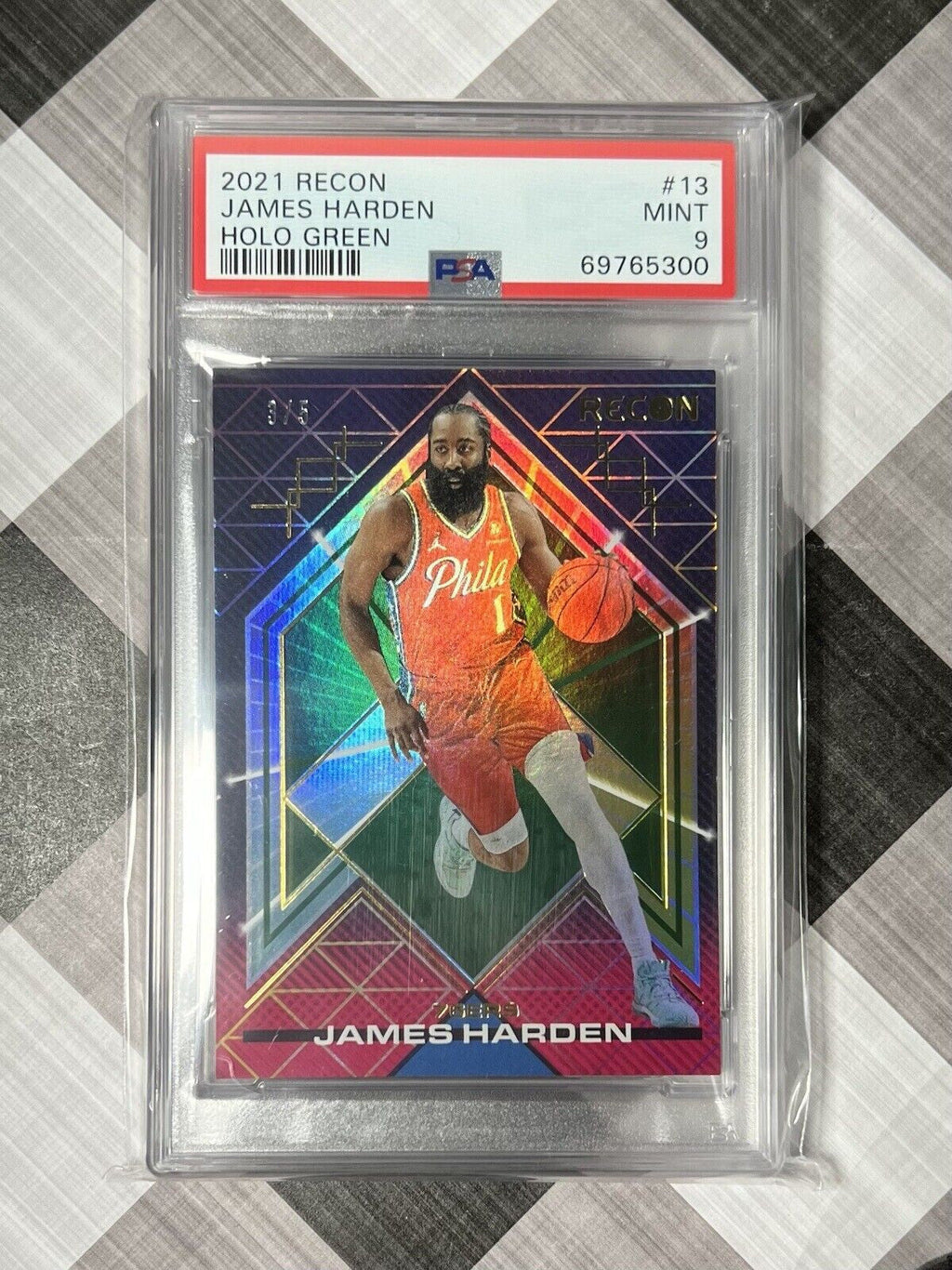 JAMES HARDEN 2021 Panini Recon NBA Holo Green #13 #d /5 PSA 9 - POP 1 - 76ers🔥