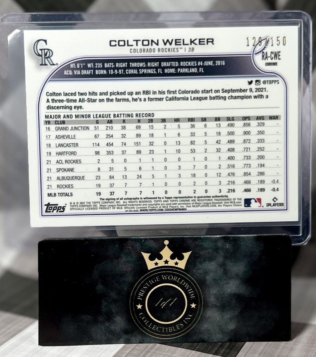 Colton Welker 2022 Topps Chrome Rookie Blue Ray Wave Refractor Auto /150 #RA-CWE