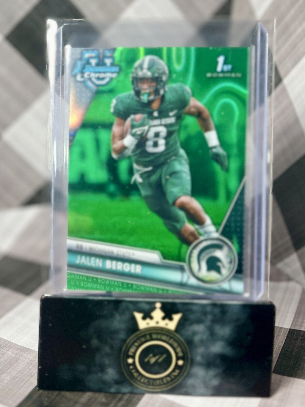 Jalen Berger 2023 Bowman University Chrome 1st Green Shimmer /99 #121 MSU Rookie