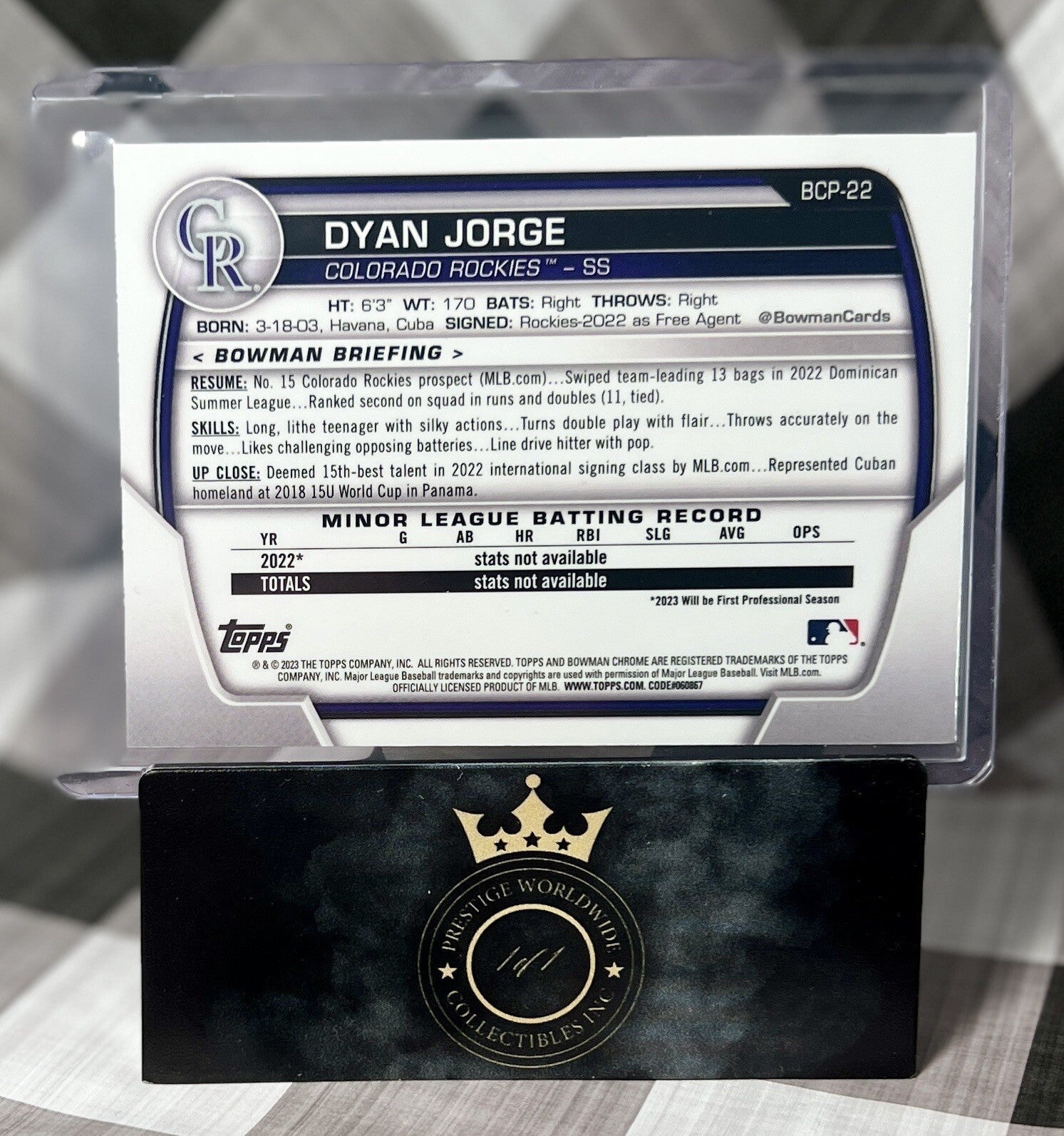 Dyan Jorge 2023 Bowman Chrome 1st Mega Mojo Refractor #BCP-22 Rockies