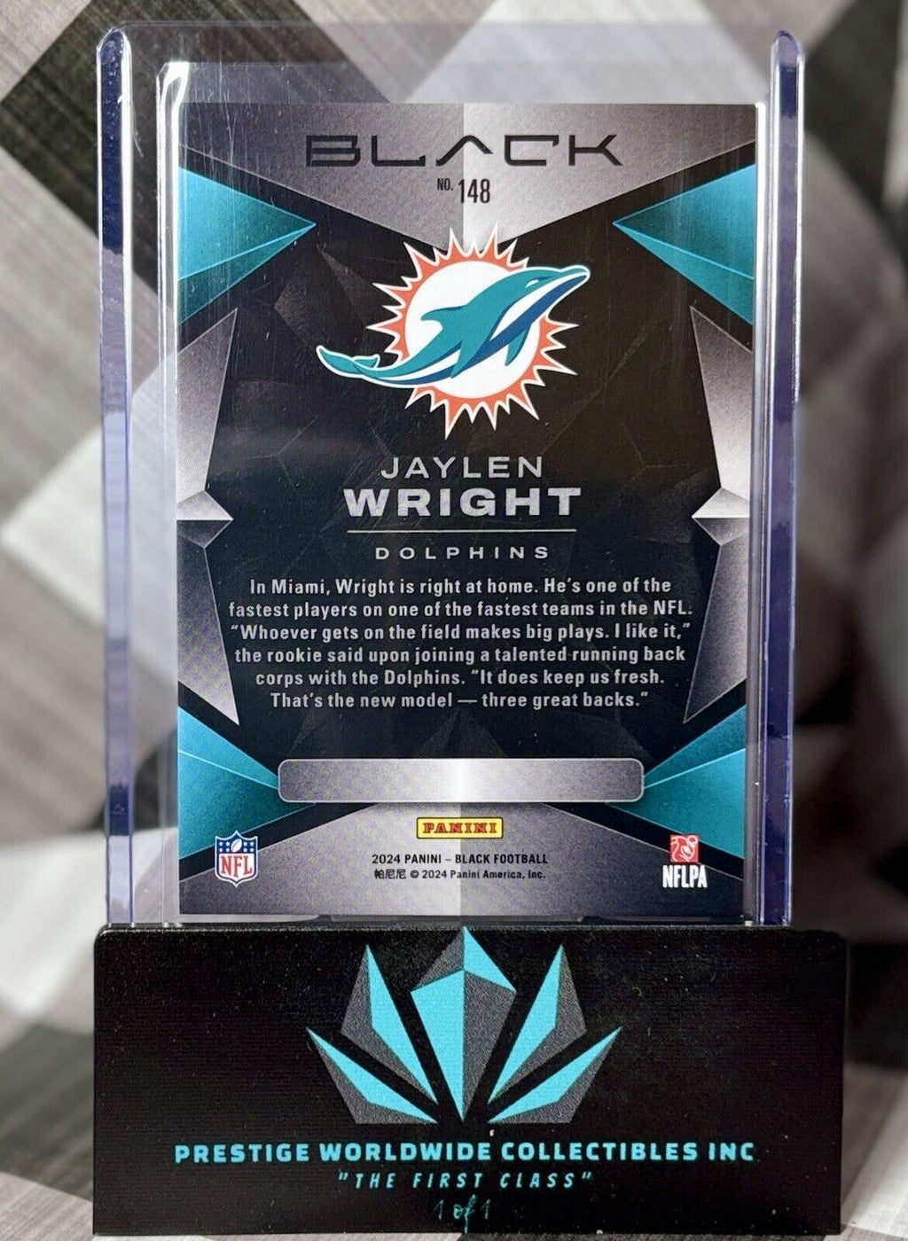 Jaylen Wright 2024 Panini Black Rookie Royal /99 #148 Miami Dolphins RC