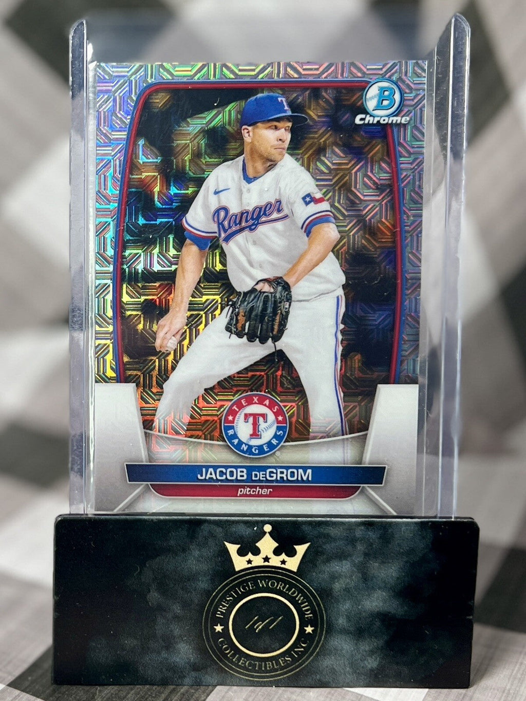 Jacob DeGrom 2023 Bowman Chrome Mega Box Mojo Refractor #54 Texas Rangers WS