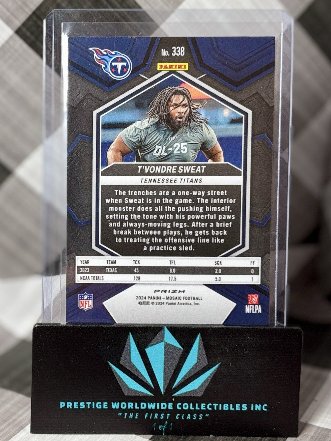 T'Vondre Sweat 2024 Panini Mosaic Silver Prizm Rookie #338 Tennessee Titans RC