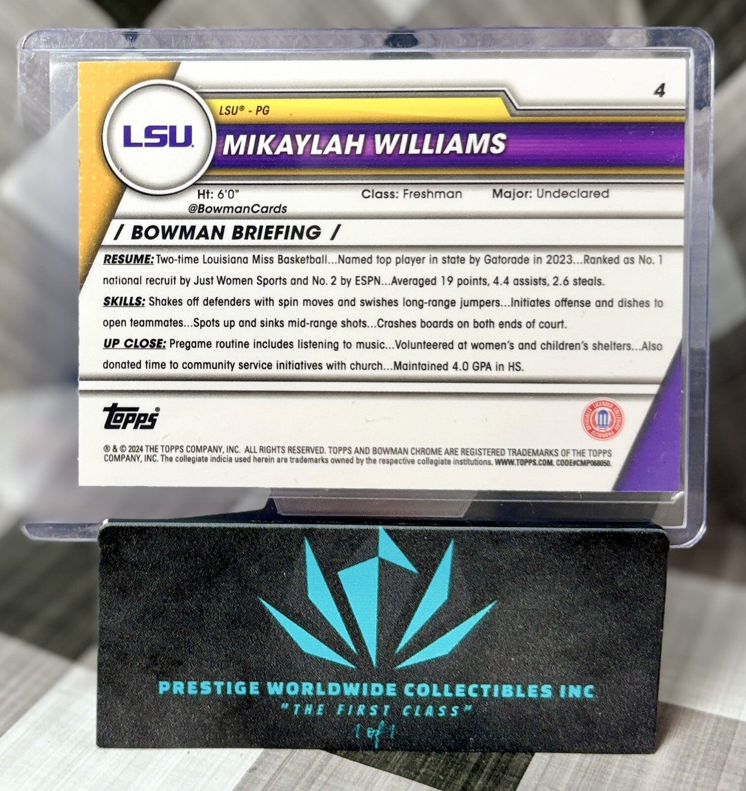 Mikaylah Williams 2023-24 Bowman U Chrome 1st Pink SP #4 LSU Tigers