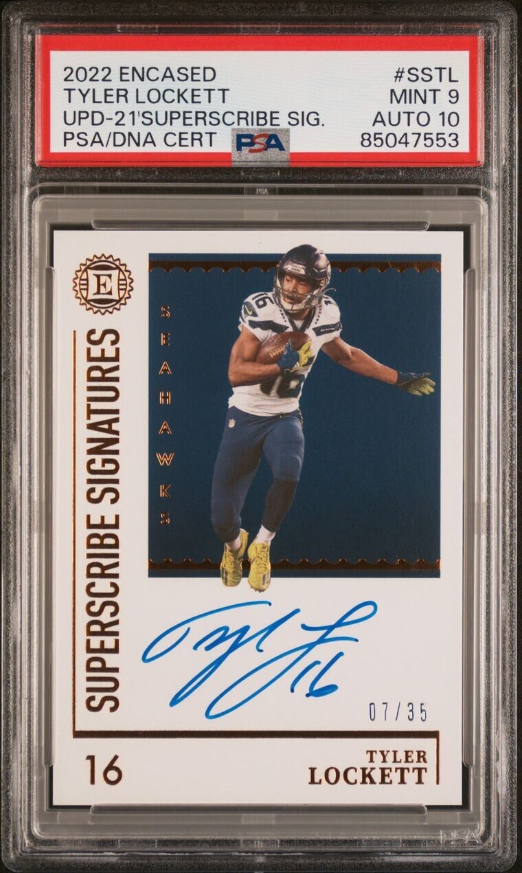 Tyler Lockett 2022 Panini Encased Superscribe /35 PSA 9 Auto 10 #SS-TL Seahawks