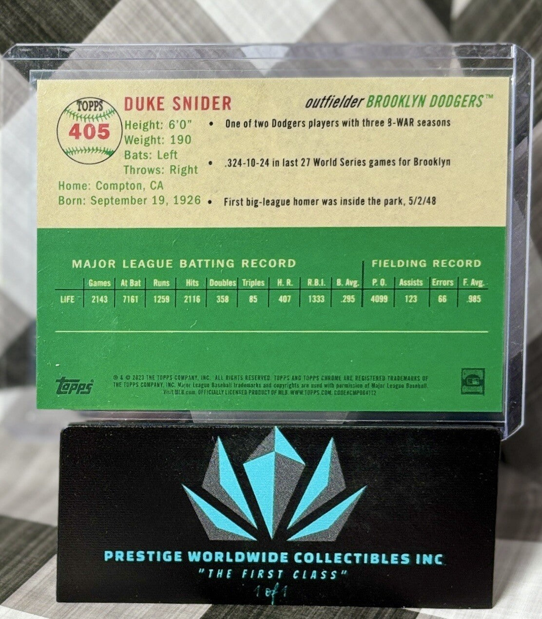 Duke Snider 2023 Topps Chrome Platinum Topps Refractor /499 #405 LA Dodgers HoF