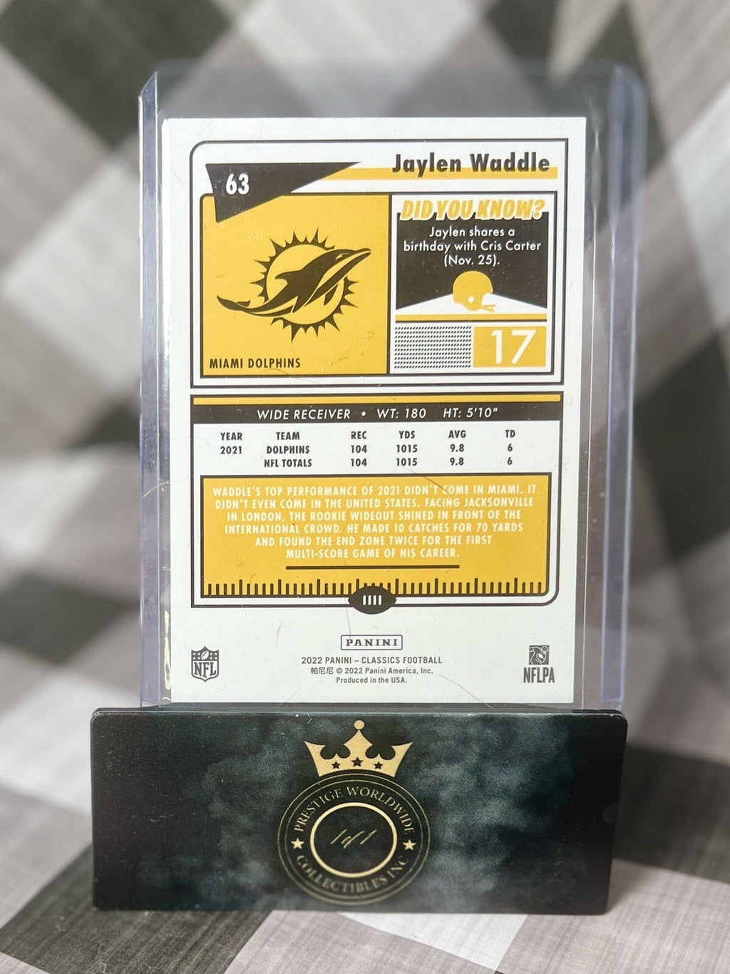 Jaylen Waddle 2022 Panini Classics Football Yellow Timeless Tributes /99 #63 MIA