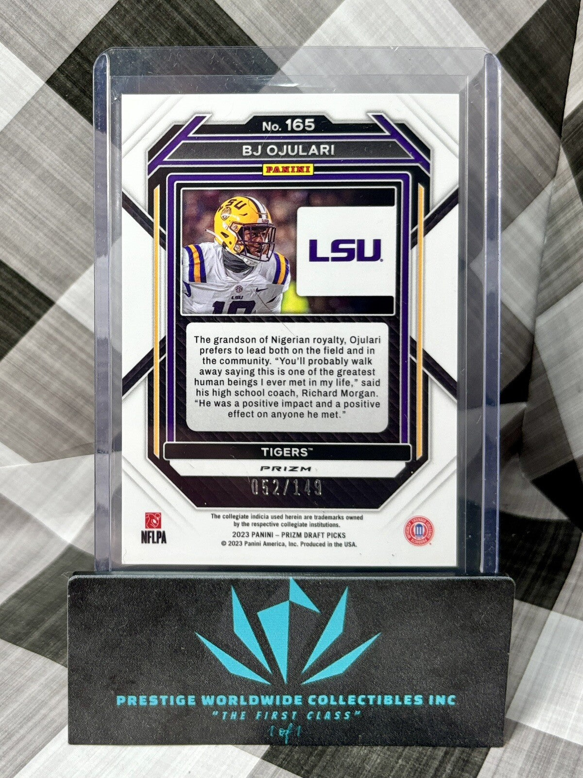 BJ Ojulari 2023 Prizm Draft Picks Purple Cracked Ice Rookie /149 #165 LSU & ARI
