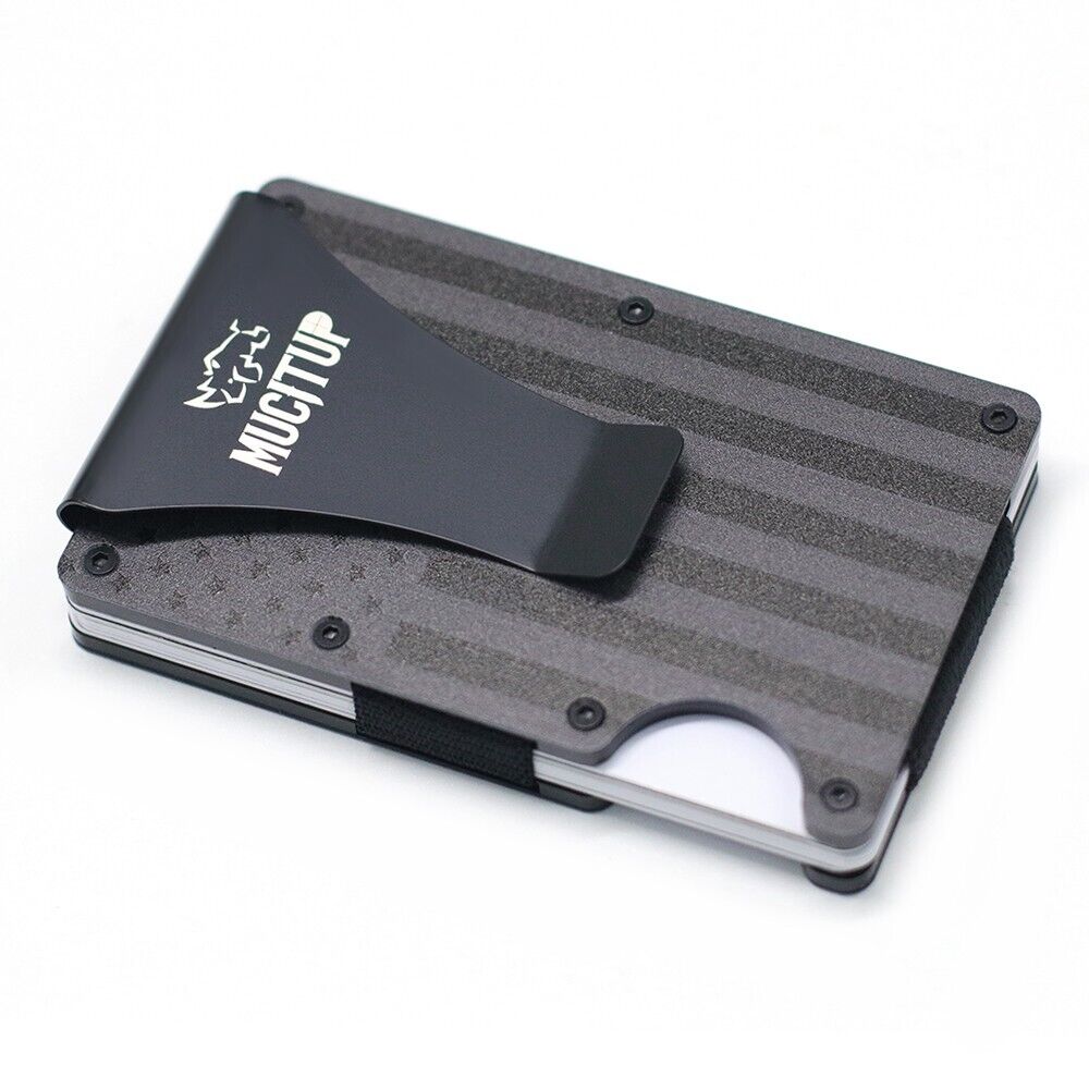 MUCITUP RFID Aluminum Wallet Slim Tactical Minimalist with Flag Design