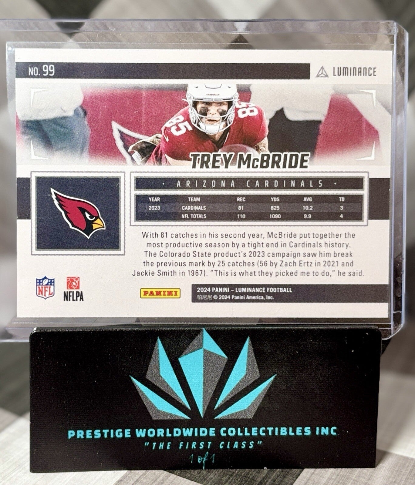 Trey McBride 2024 Panini Luminance Horizontal Gold /299 #99 Arizona Cardinals