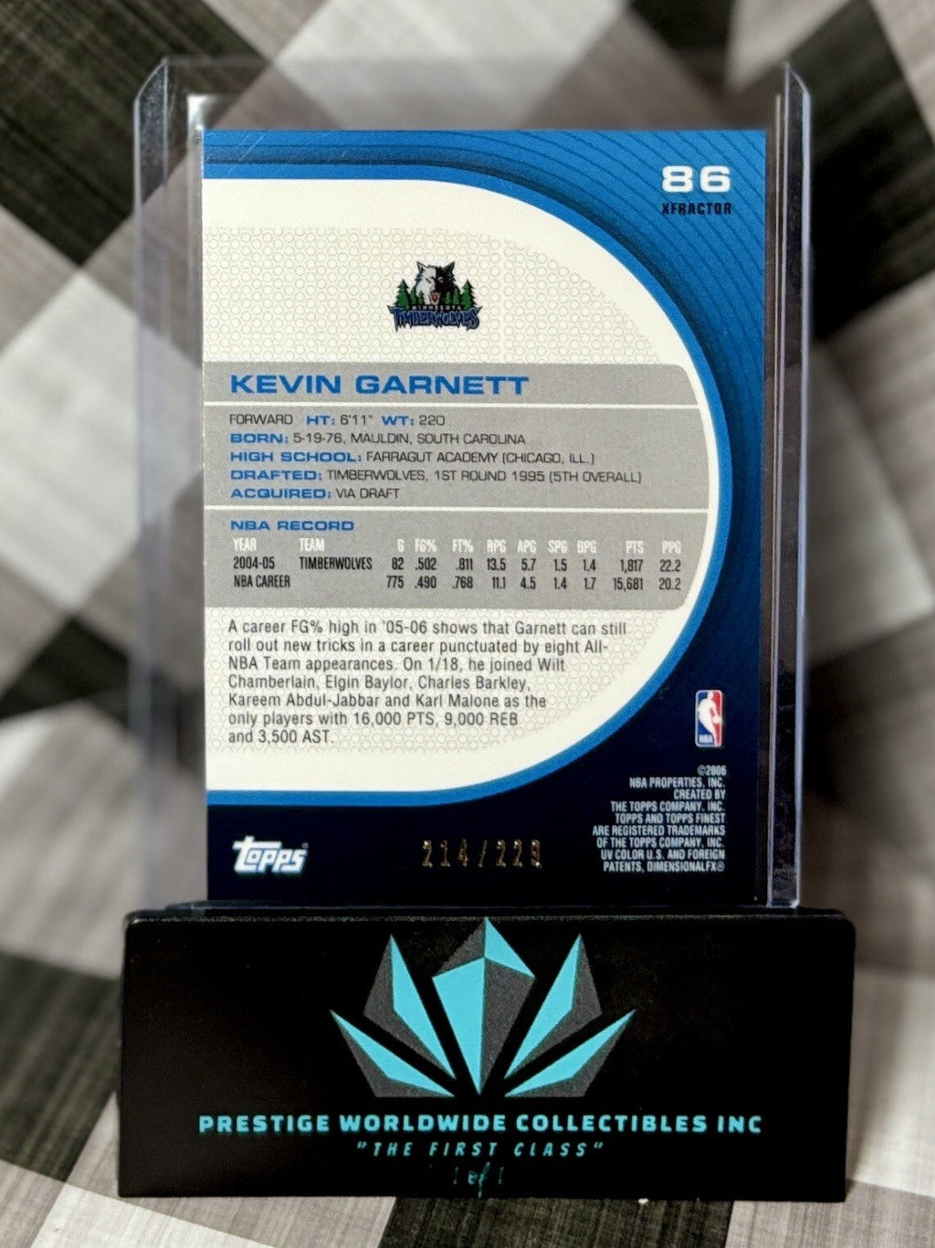 Kevin Garnett 2005-06 Topps Finest X-Fractor /229 #86 Minnesota Timberwolves