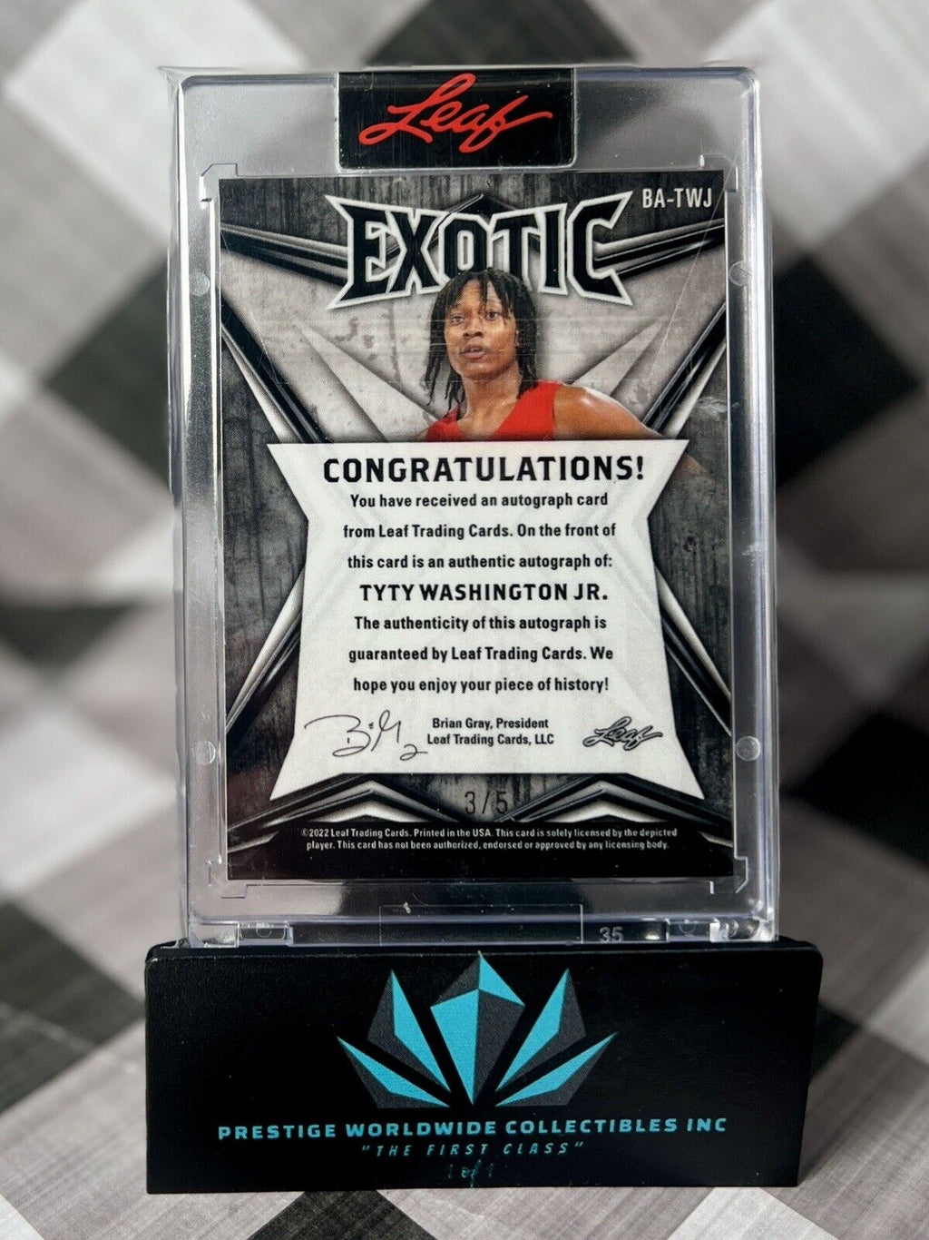 Tyty Washington Jr. 2022 Leaf Exotic Parrot Auto /5 #BA-TWJ Rockets & Bucks SSP