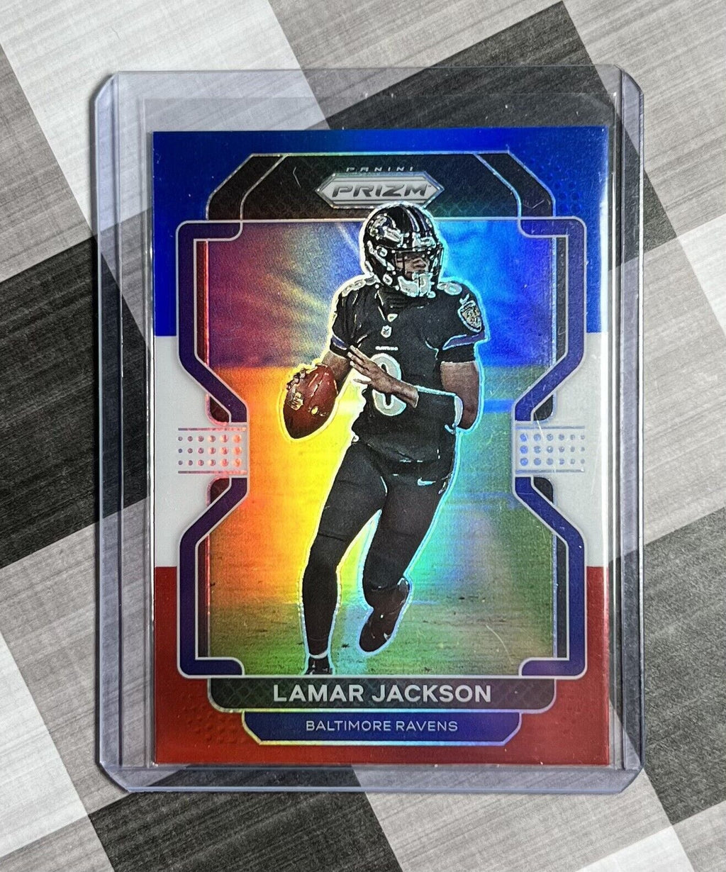 Lamar Jackson RED WHITE BLUE 2021 Panini Prizm Football #37 Baltimore Ravens RWB