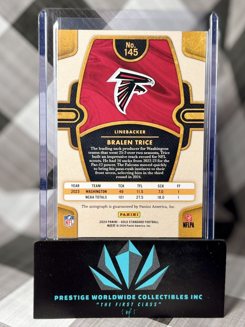 Bralen Trice 2024 Gold Standard Rookie Auto /299 #145 Atlanta Falcons RC