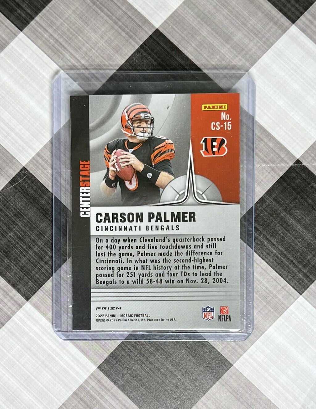 🔥2022 Mosaic CENTERSTAGE Silver Prizm #CS-15 Carson Palmer Cincinnati Bengals🔥