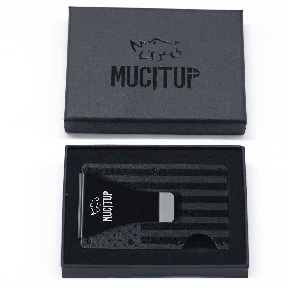 MUCITUP RFID Aluminum Wallet Slim Tactical Minimalist with Flag Design