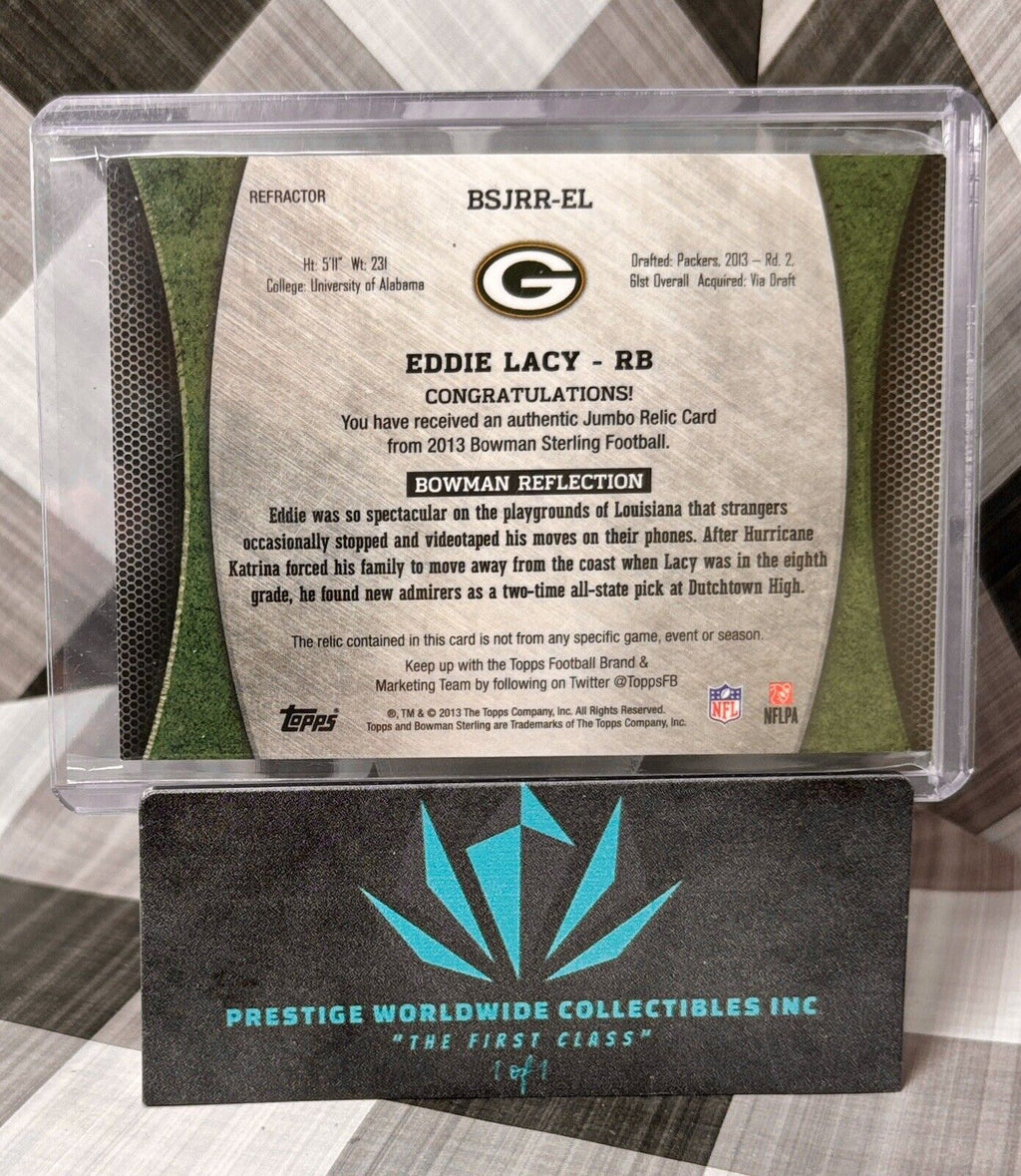 Eddie Lacy 2013 Bowman Sterling Refractor Rookie Jumbo Patch /75 #BSJRR-EL GB RC