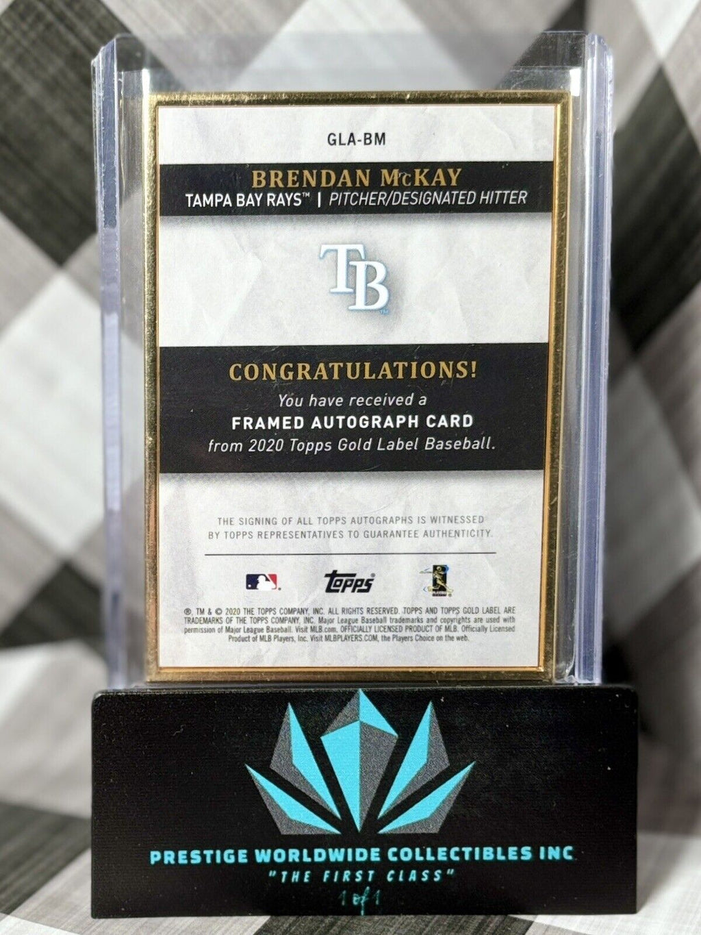 Brendan McKay 2020 Topps Gold Label Auto Framed Rookie /75 #GLA-BM TB Rays RC