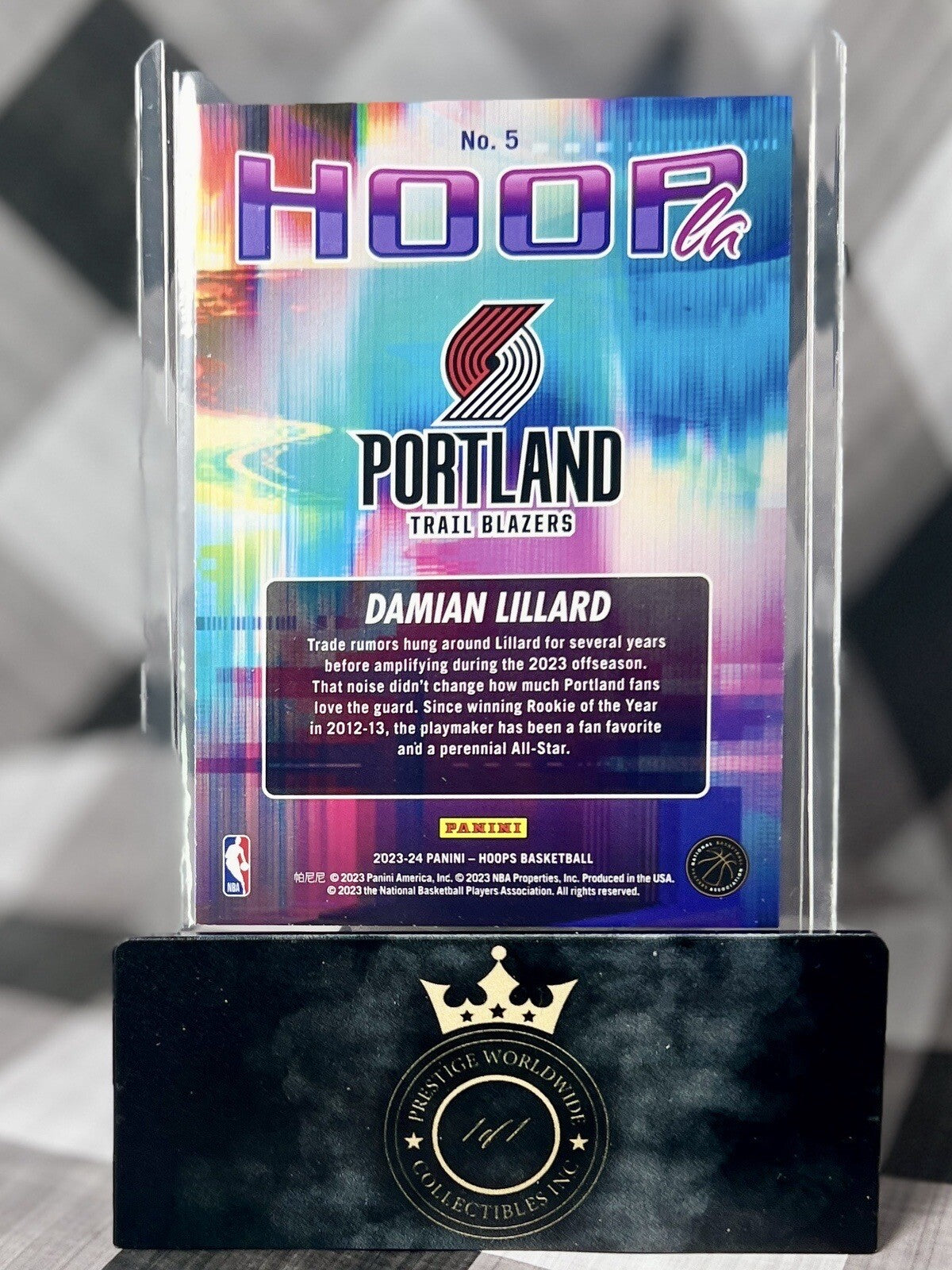 Damian Lillard 2023-24 Panini NBA Hoops Holo HoopLa #5 Trailblazers Bucks SP
