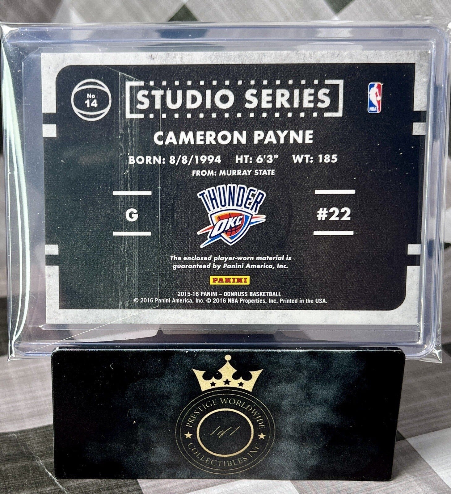 Cameron Payne 2015-16 Donruss Studio Series Rookie Jerseys Patch #14 OKC Suns RC