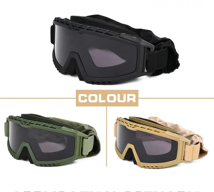 3.2MM Tactical Goggles Anti-Fog Ballistic Glasses 3 Lens Kit – Black Tan OD