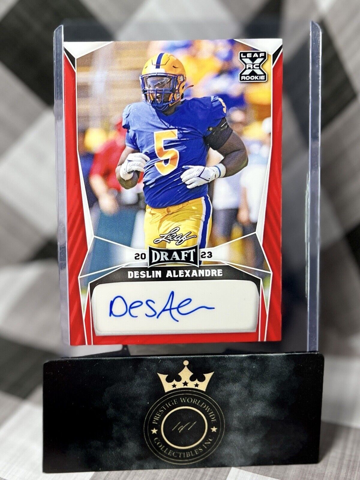 Deslin Alexandre 2023 Leaf Draft Red Rookie Auto #BA-DA1 Pitt & NY Jets RC