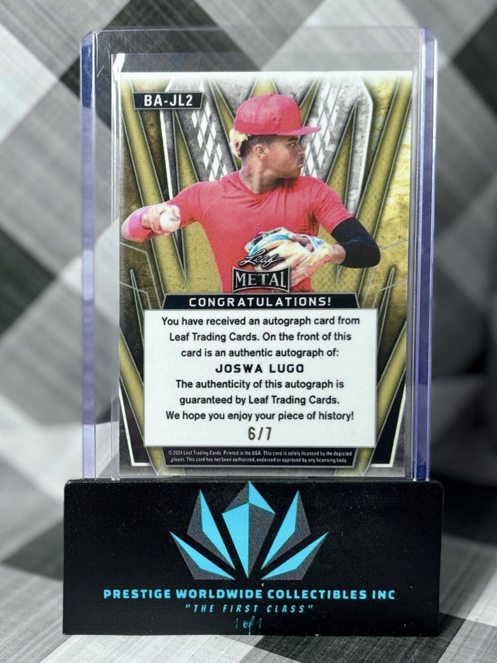 Joswa Lugo 2024 Leaf Metal Blue Prizmatic Rookie Auto /7 #BA-JL2 LA Angels RC