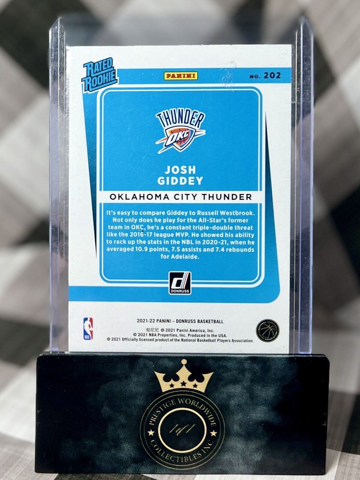 Josh Giddey 2021-22 Donruss Rated Rookie Orange Laser #202 OKC Thunder RC