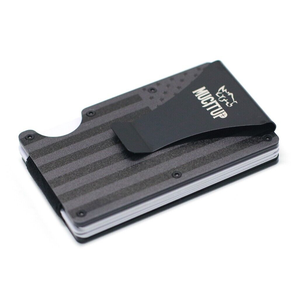 MUCITUP RFID Aluminum Wallet Slim Tactical Minimalist with Flag Design