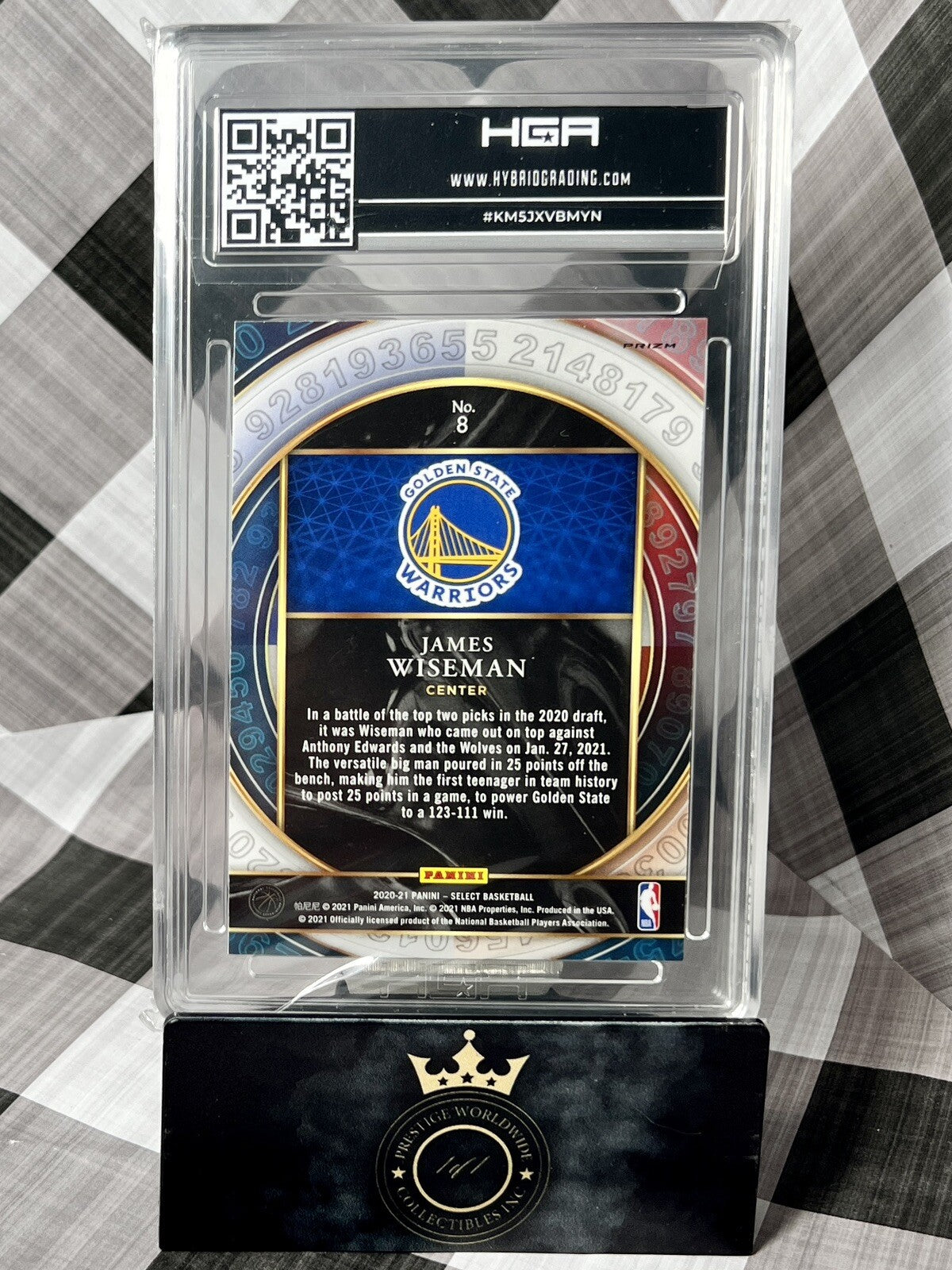 James Wiseman 2020-21 Select Rookie Red Flash Numbers #8 HGA 9.5 GS Warriors RC