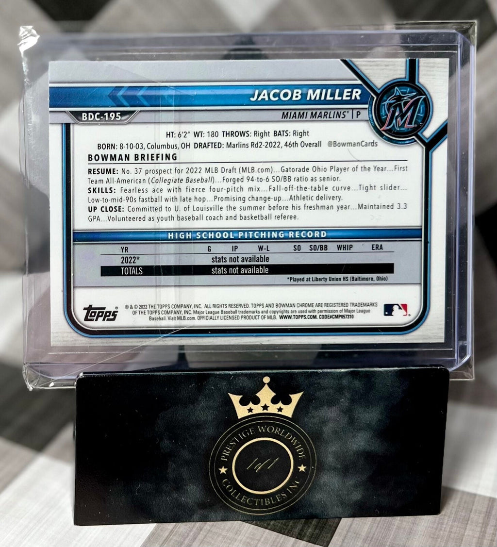Jacob Miller 2022 Bowman Chrome Prospects 1st BW Raywave #BCP-195 Miami Marlins
