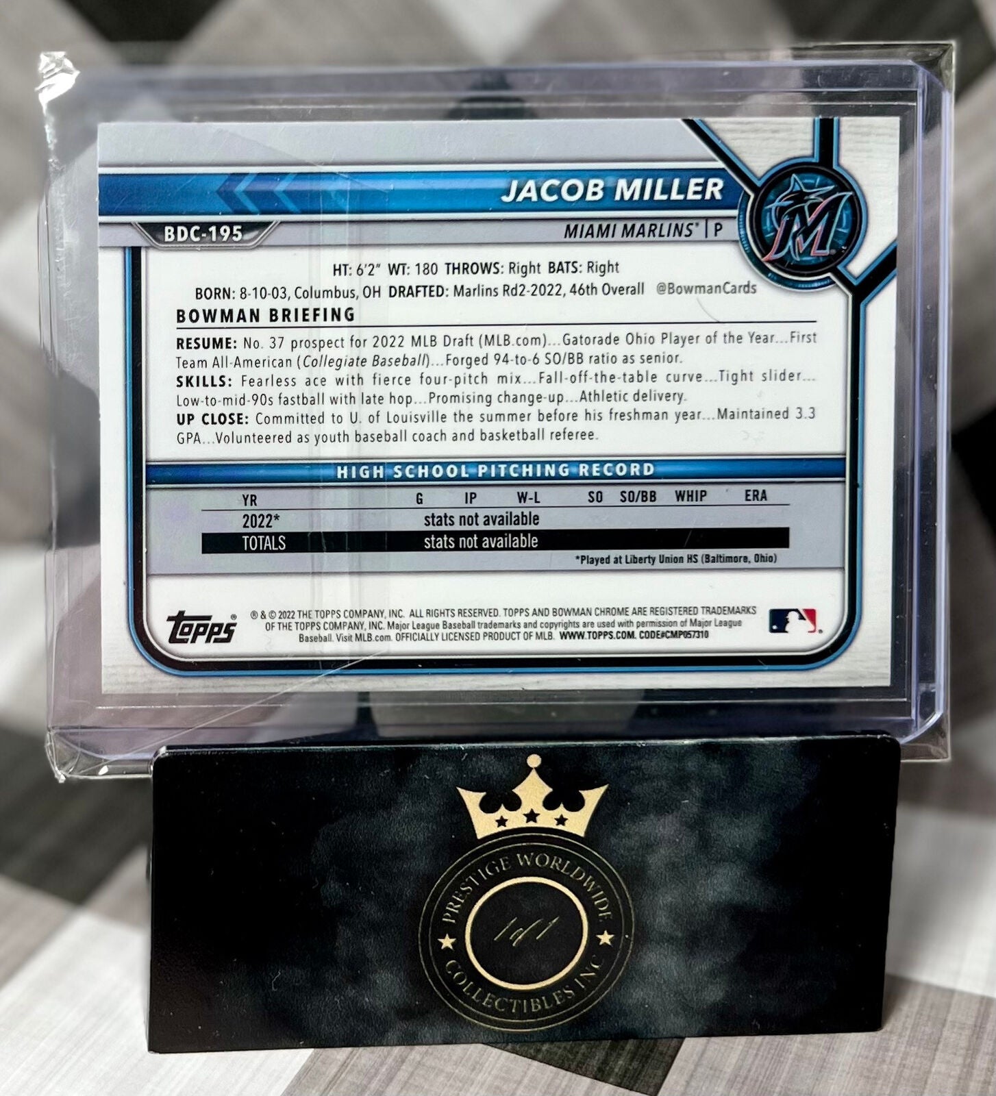 Jacob Miller 2022 Bowman Chrome Prospects 1st BW Raywave #BCP-195 Miami Marlins