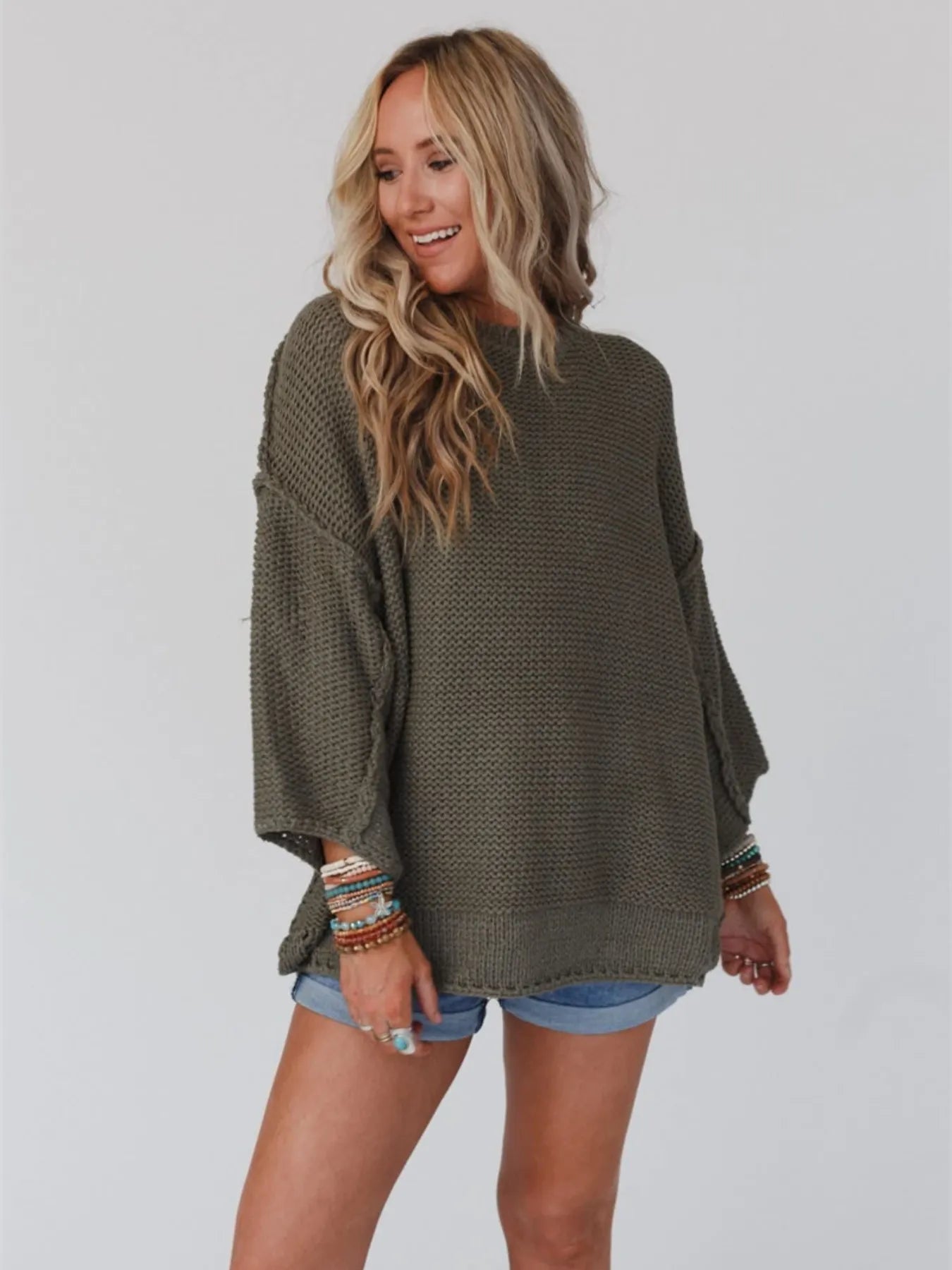 Round Neck Oversized Knit Top with Relaxed Fit