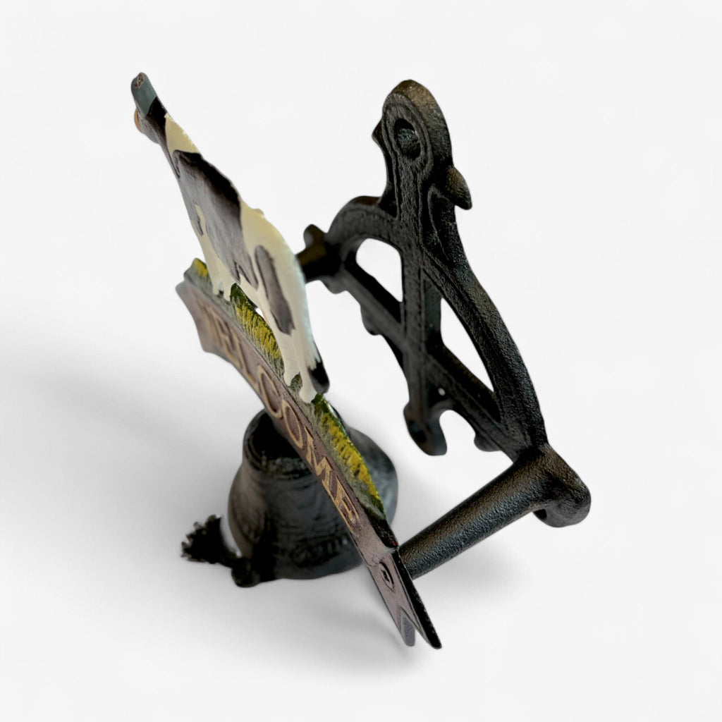 Rustic Cast Iron Cow Welcome Bell Sign, Farmhouse Door Decor