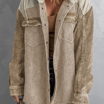 Snap Front Hooded Corduroy Shacket