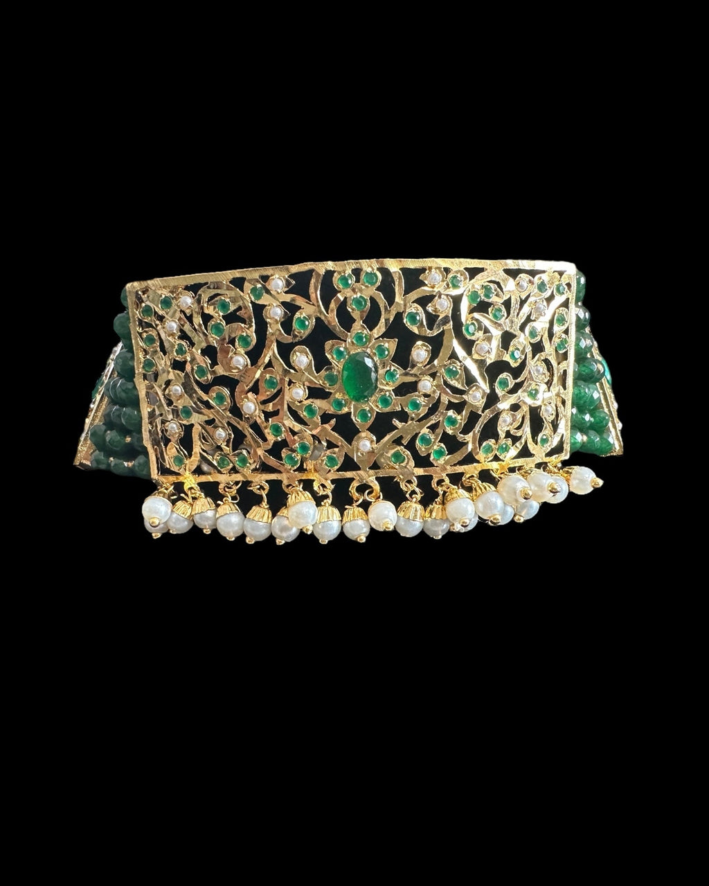 C568 Gold plated jadau choker in emerald pearls ( READY TO SHIP )