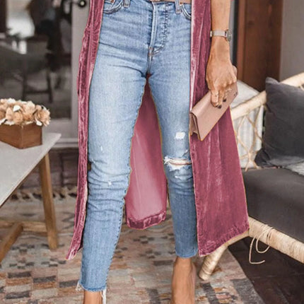Open Front Long Sleeve Longline Cardigan