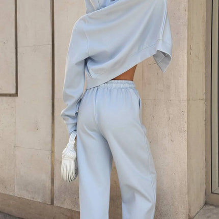 Zip Up Drawstring Hoodie and Pants Set