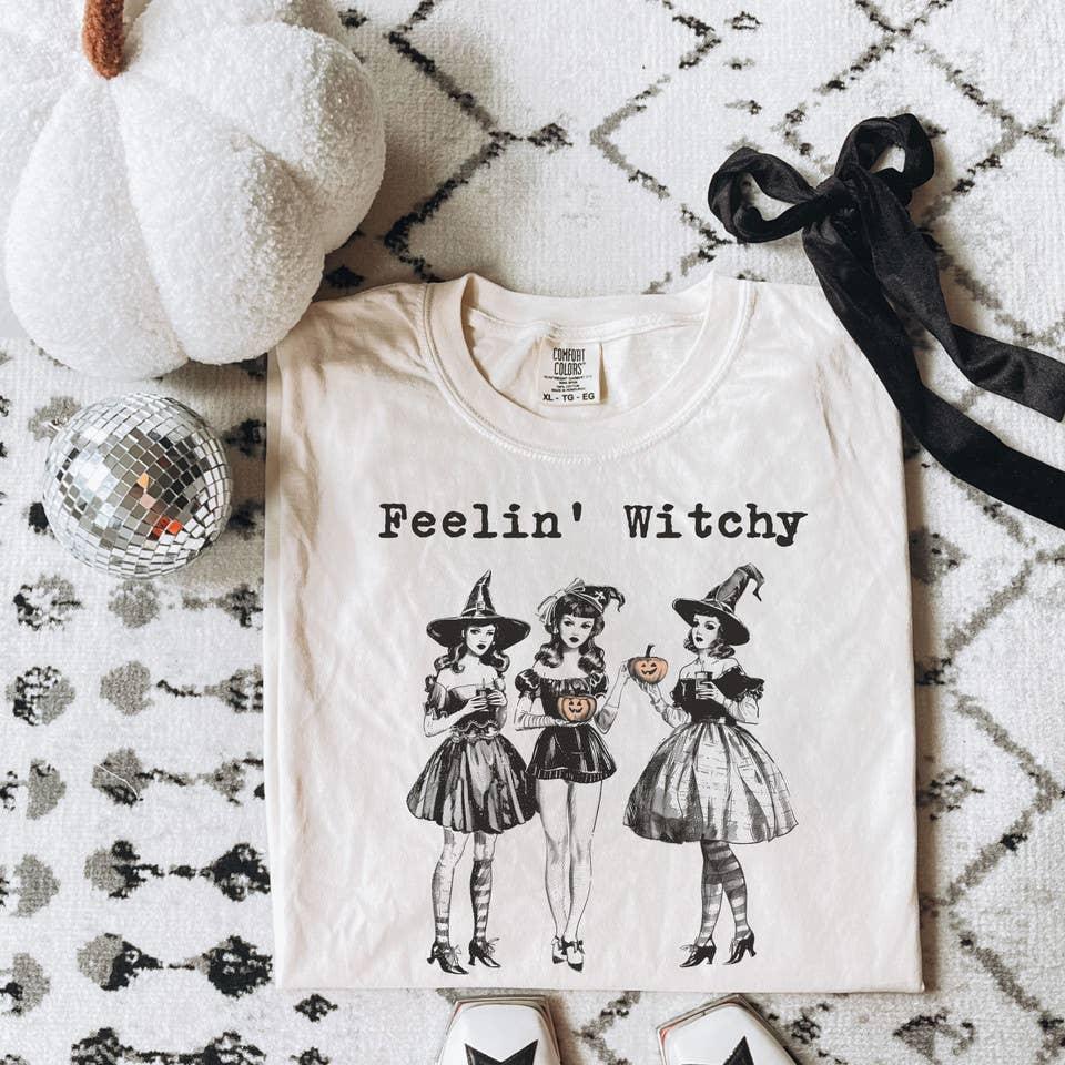 Feelin’ Witchy Tee or Crewneck Sweatshirt | Funny Halloween Shirt | Witchy Graphic Tee | Spooky Season Apparel | Cozy Fall Outfit | Unisex Fit
